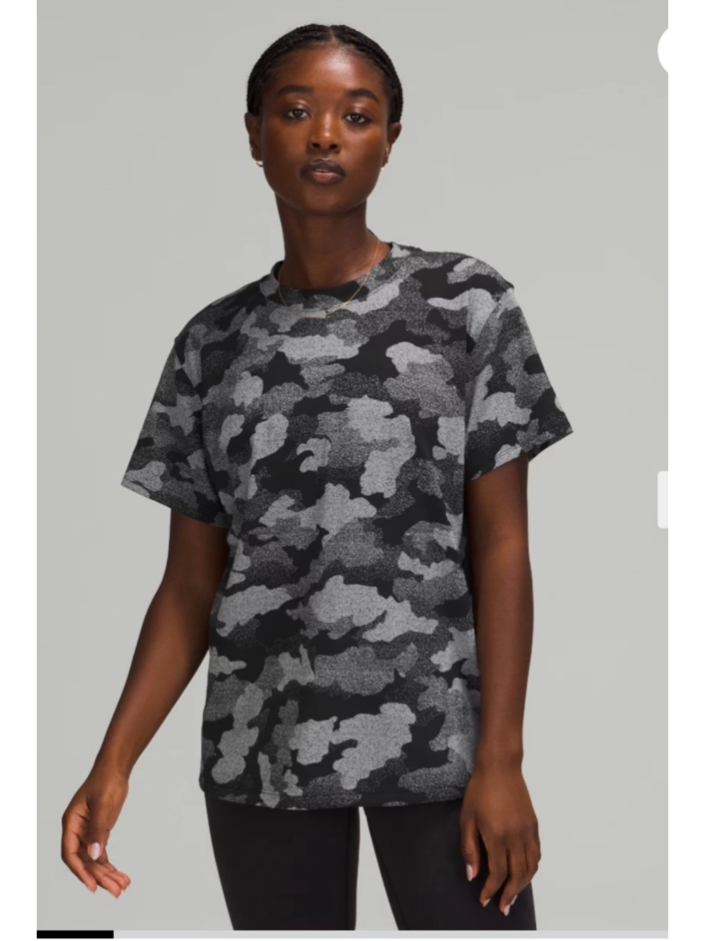 Women's Lululemon All Yours Short Sleeve Train Tee, Size 10, Black/Grey Camo